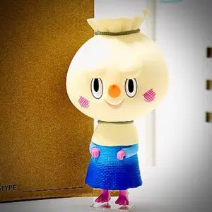 Labubu Spooky character standing next to brown door