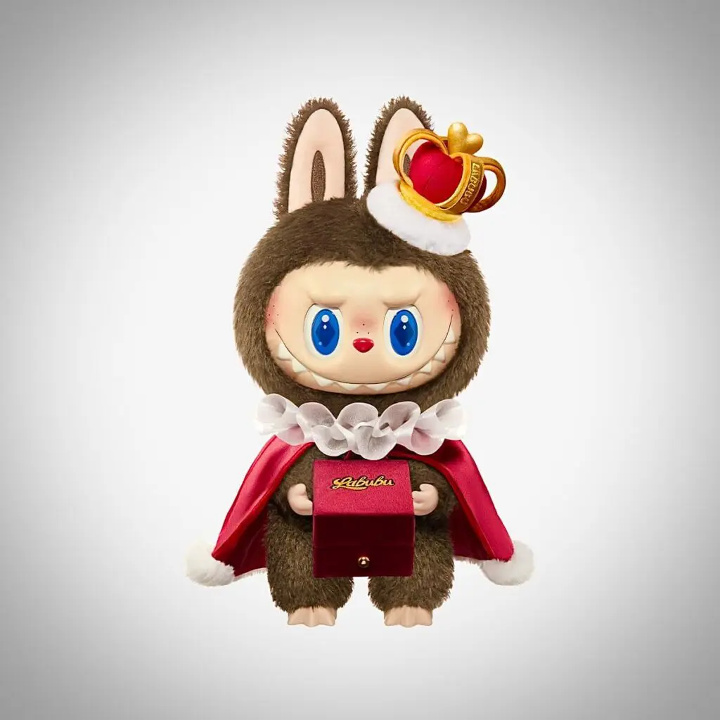 large Labubu plush Let's Checkmate doll in white background and vignette