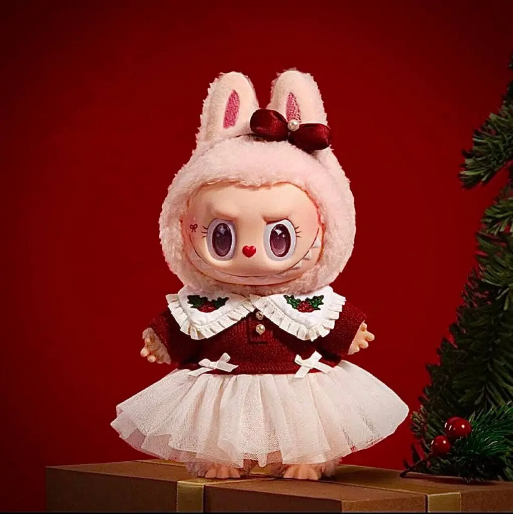 Labubu mokoko twinkly fairy tale in front of red background