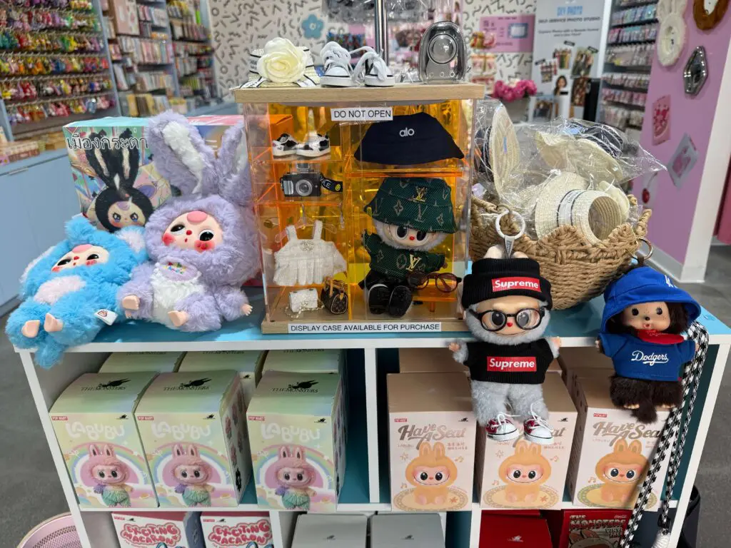 Labubu dolls that are fake on sale at a local gift shop