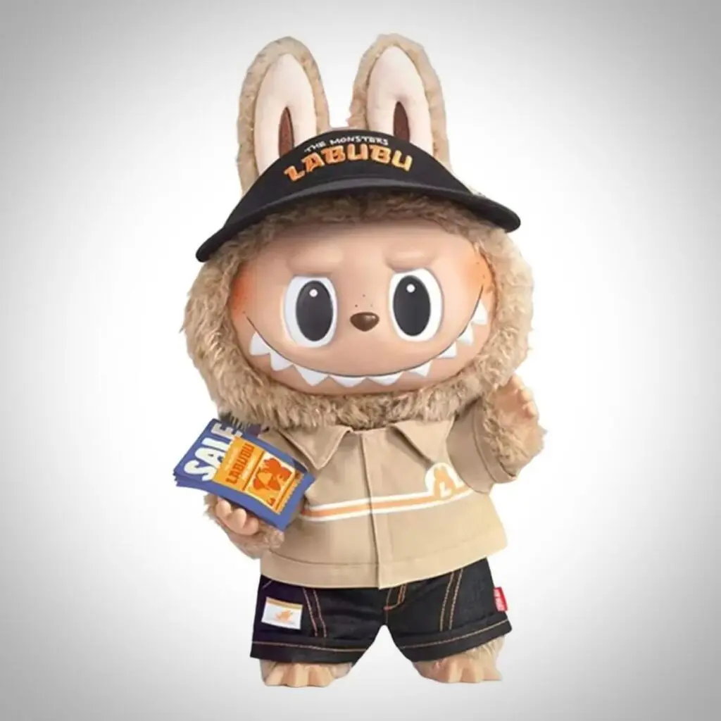 Labubu Naughty Cashier vinyl plush doll front view on white background