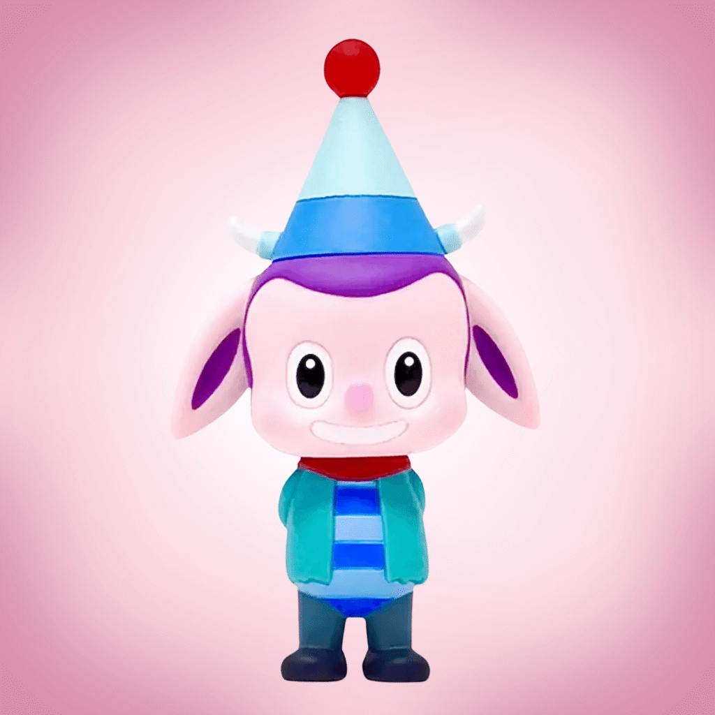 Labubu Pato portrait pink in background