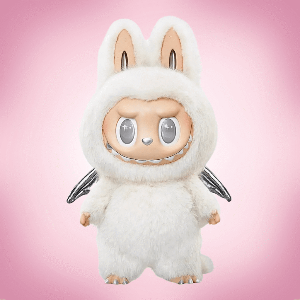 Labubu Angel in Clouds in pink background