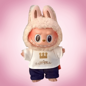 Labubu 14th Anniversary in pink background