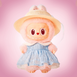 Labubu Mokoko blue diamond in pink background