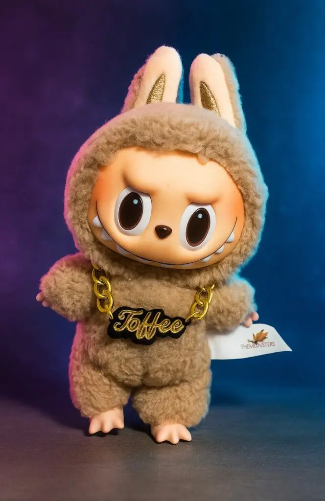 custom labubu necklace chain toffee purple gradient background