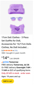 labubu clothes purple outfit w glasses amazon