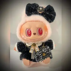 labubu dada in clothes black dress chanel