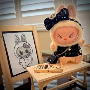 labubu sisi in labubu clothes black outfit paint credit watwouldlabubudo