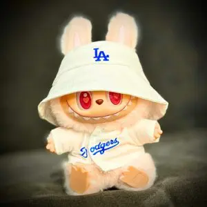 labubu dada in clothes white dodgers boonie jersey