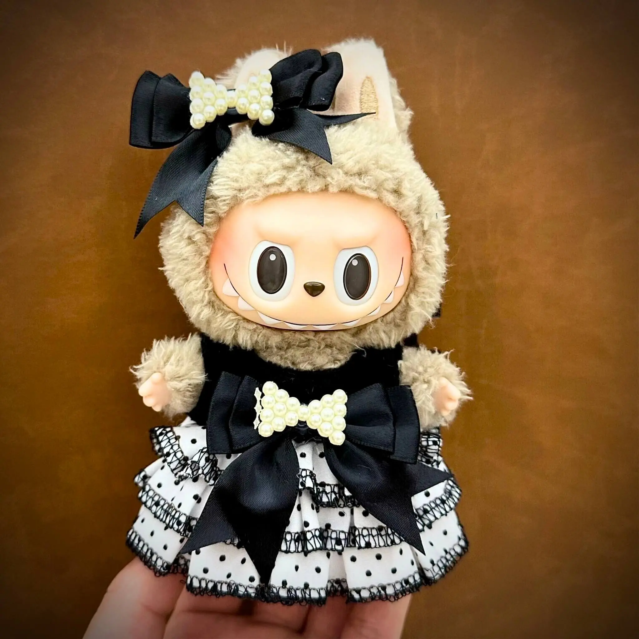 labubu clothing black bow white dress