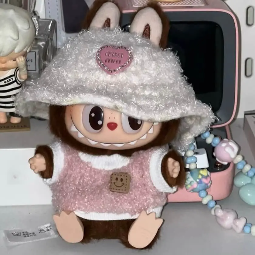 Labubu have a seat secret duoduo labubu clothes fluffy pink jacket