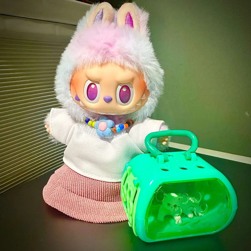 luck labubu pink skirt white shirt with cat