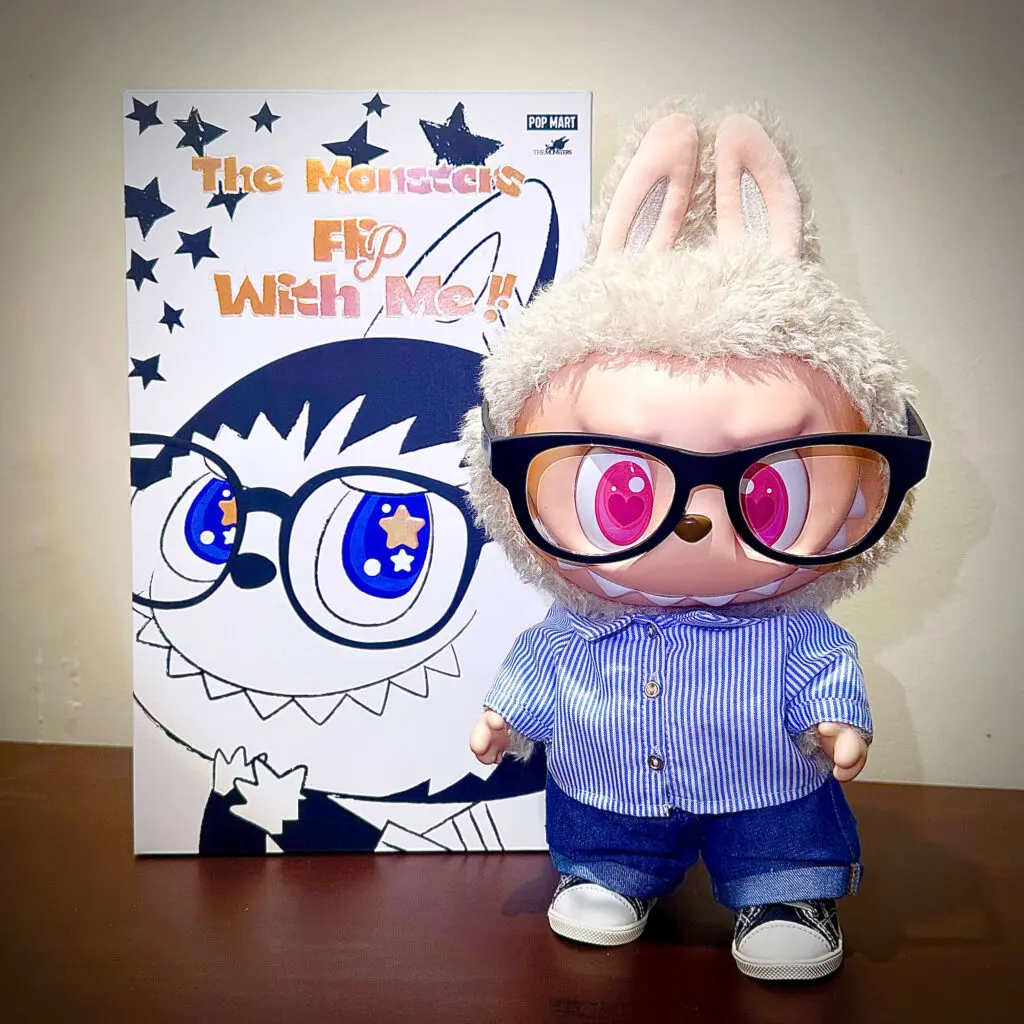 Flip With Me standing next to its box on bedroom table