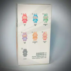 labubu big into energy box right side with either Love, Happiness, Loyalty, Serenity, Hope, Lucky or Secret Character ID inside