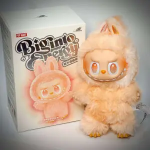 labubu big into energy happiness beside box