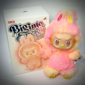 labubu big into energy loyalty beside box