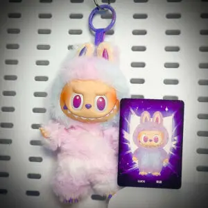 labubu big into energy luck hung with name card