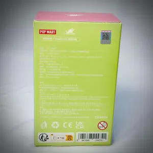 Back view of Labubu Exciting Macaron blind box with QR code