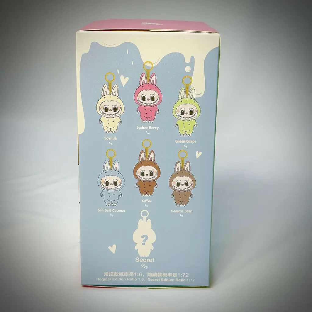 View of right side of unopened Labubu Exciting Macaron blind box