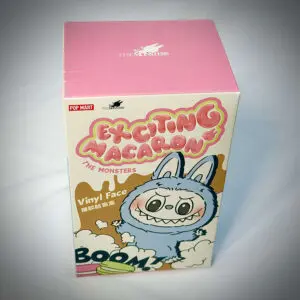 Top view of unopened Labubu Exciting Macaron blind box
