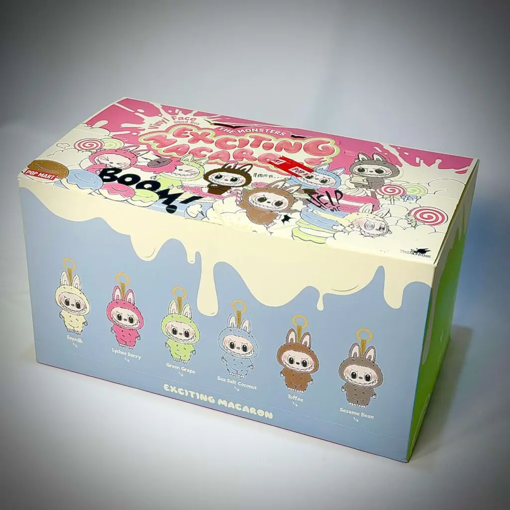 Top view of opened Labubu Exciting Macaron complete set box