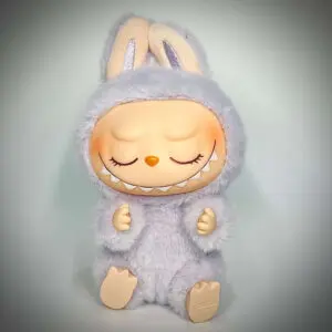 Labubu Have a Seat Zizi sitting in white background with vignette and with spotlight on her