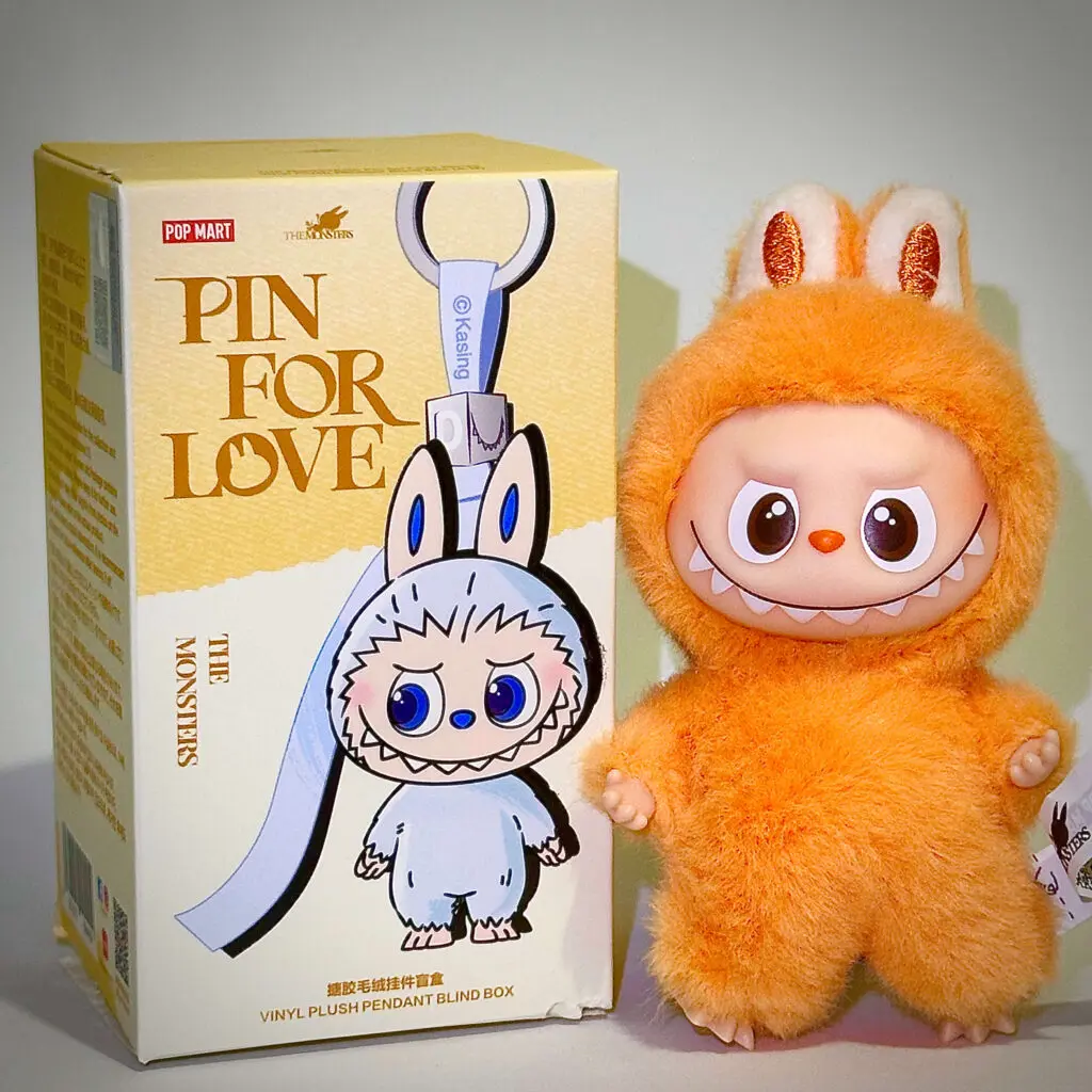 mini labubu pin for love J beside box