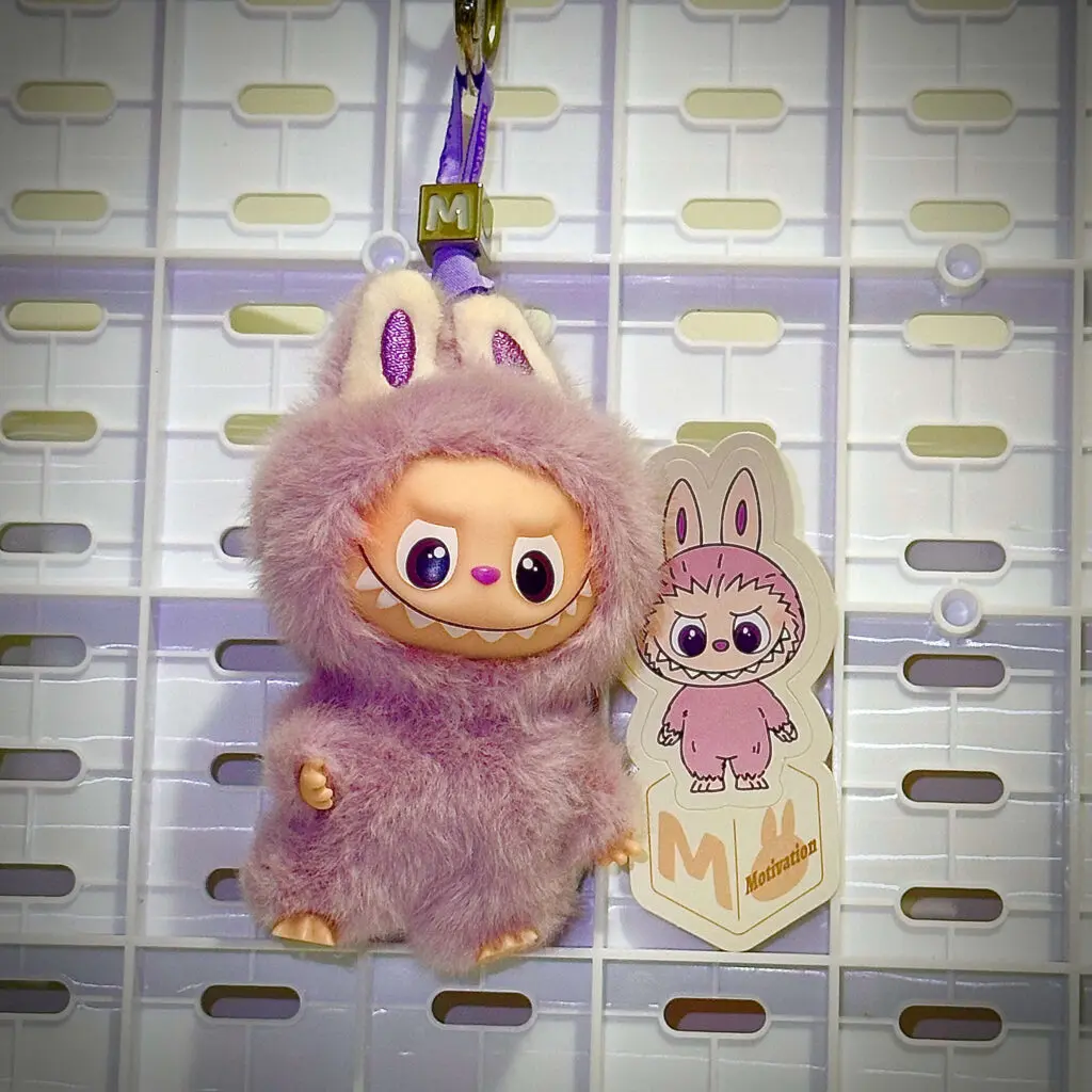 mini labubu pin for love M hung with sticker name