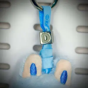 The letter "D" on the lanyard of the Labubu doll named "D" (Pin for Love series)