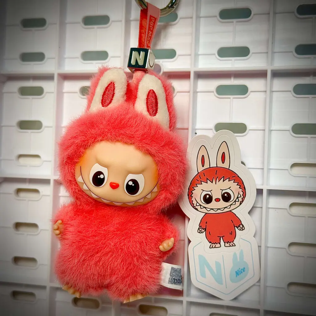 mini labubu pin for love n hung with sticker name