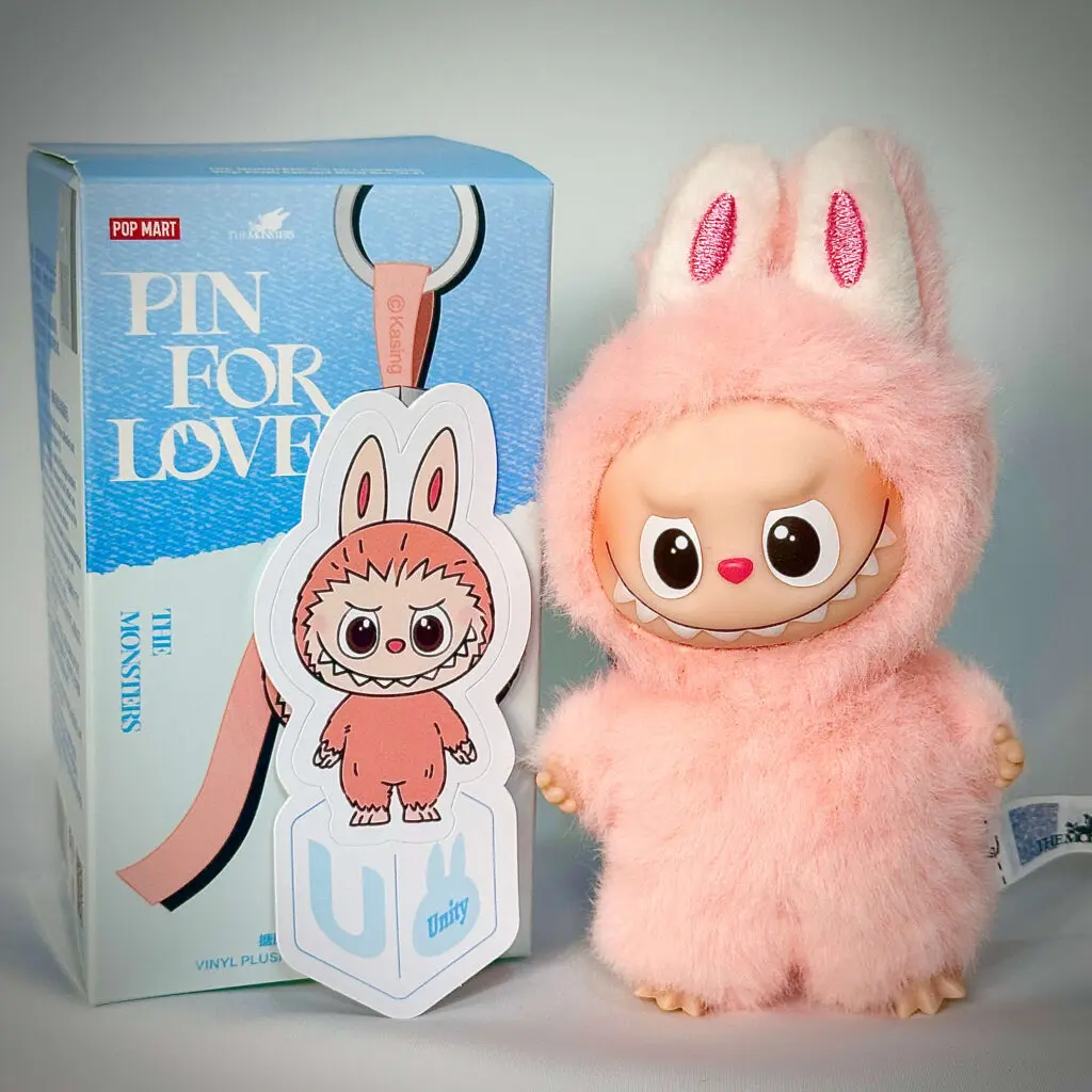 mini labubu pin for love u box with sticker name