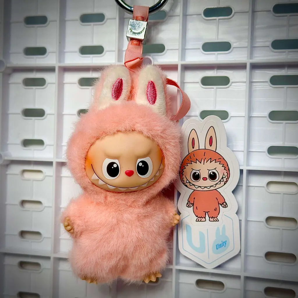 mini labubu pin for love u hung with sticker name