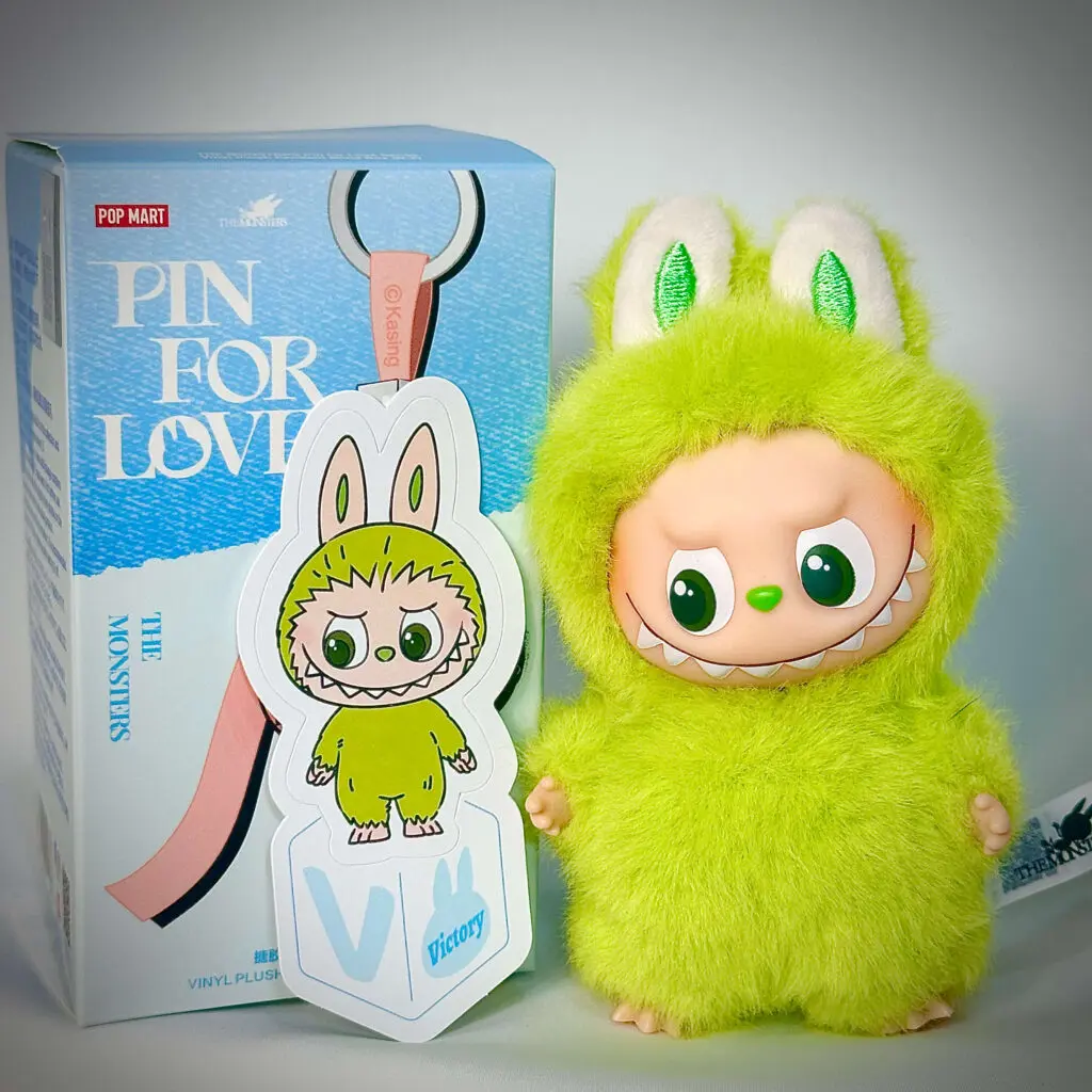 mini labubu pin for love v box with sticker name