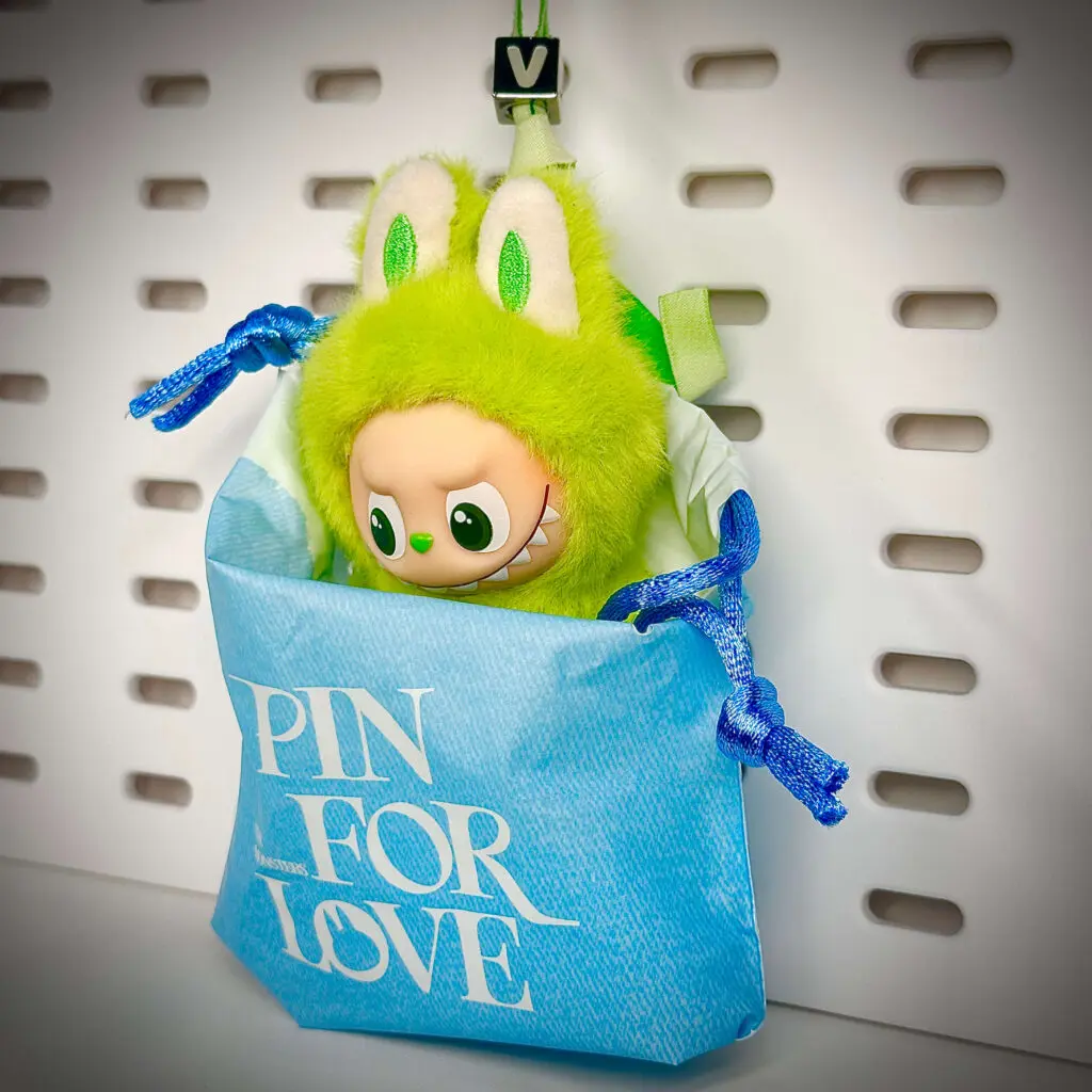 mini labubu pin for love v inside pouch