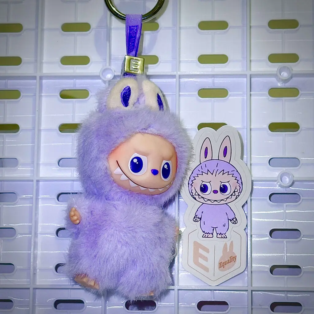 mini labubu pin for love v4 e equality hung with sticker name