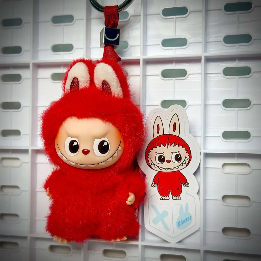 mini labubu pin for love x hung with sticker name