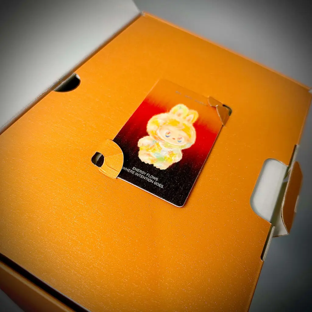 How Rock the Universe Labubu card is attached to the box