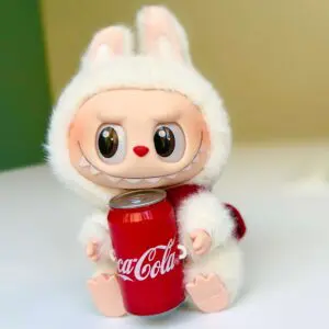 front view of Coca-Cola Labubu doll Happy Factor