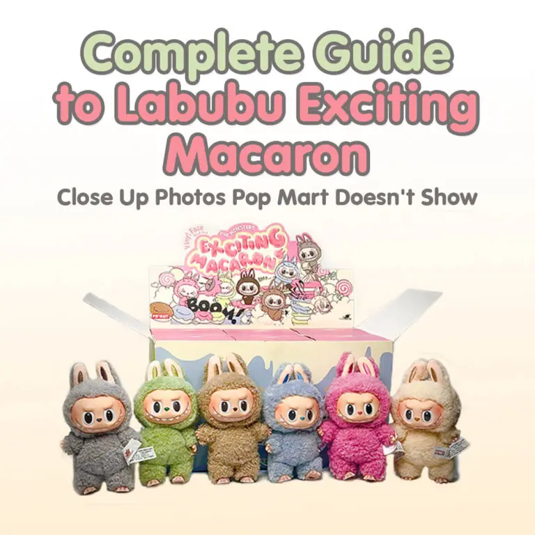 1x1 thumbnail to complete guide to Labubu Macaron set showing dolls standing in front of an opened boxed set
