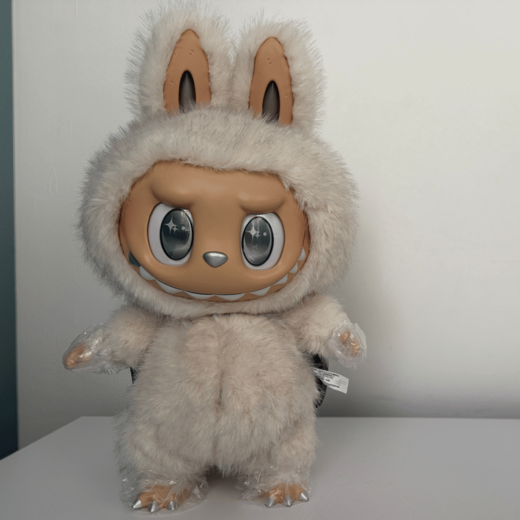 Front view of Labubu Zimomo Angel In Clouds plush doll