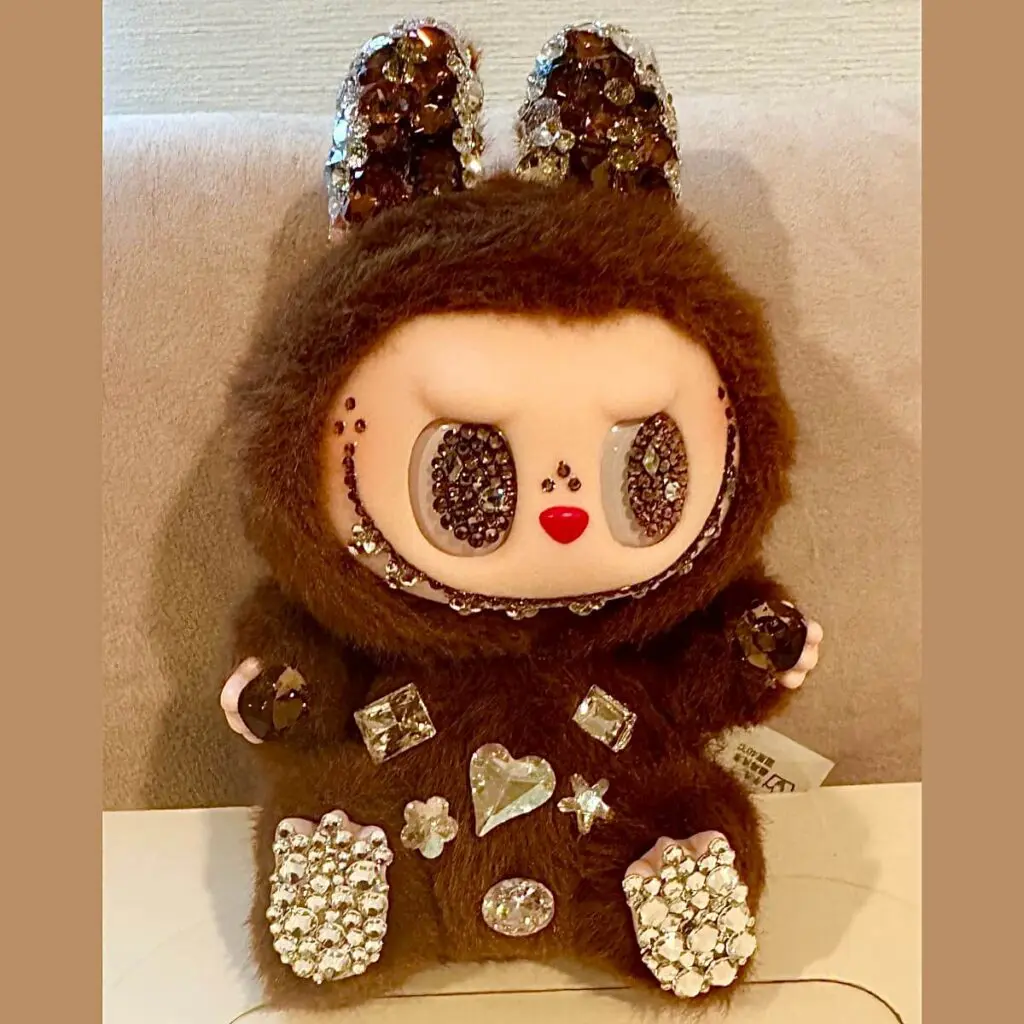 Custom bejeweled Labubu secret Duo Duo keychain doll with diamonds