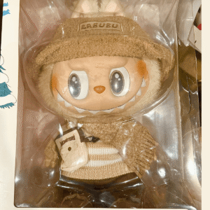 square crop of most expensive Labubu Dress Be Latte plush doll in original box packaging