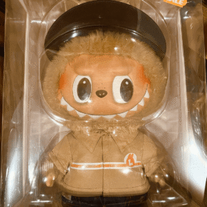 square crop of Labubu The Naughty Cashier plush doll in original box packaging