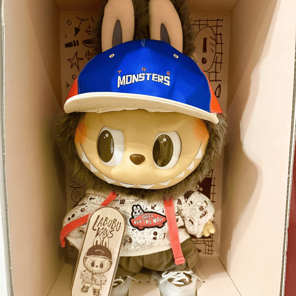 square crop of most expensive Labubu Vans plush doll in original box packaging