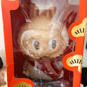 square crop of Labubu Walk By Fortune plush doll in original box packaging