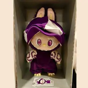 Labubu x Pronounce Be Fancy Now plush doll inside its box packaging