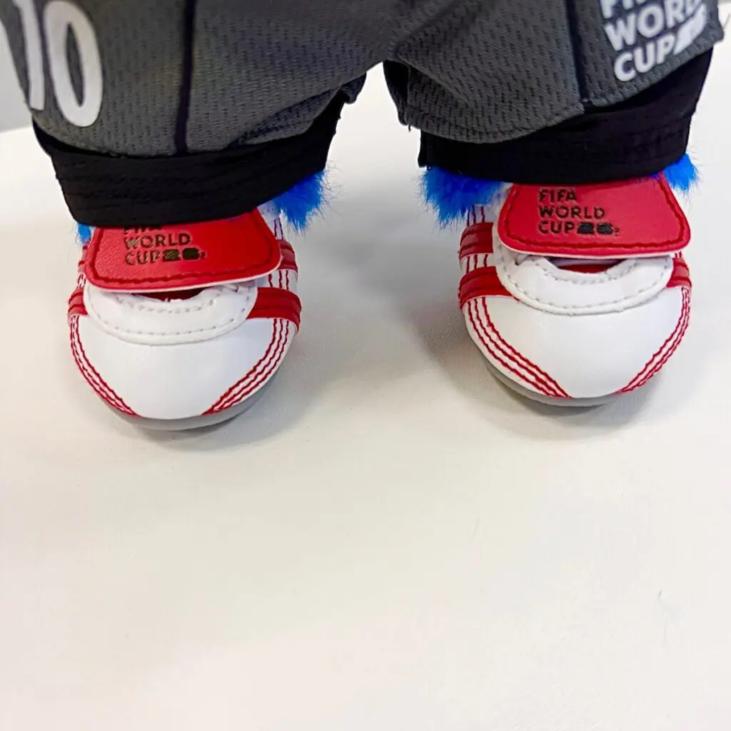 Close up of The Monsters x FIFAWorld Cup Catch the Win plush doll shoes