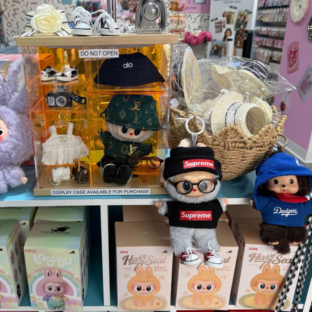 Labubu dolls that are fake on sale at a local gift shop