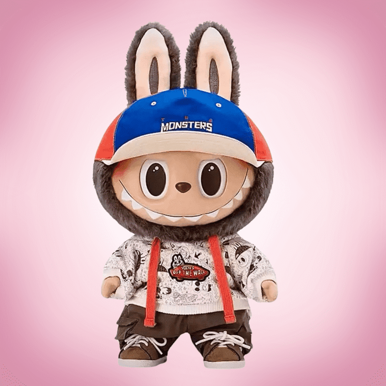 labubu vans collab pink background